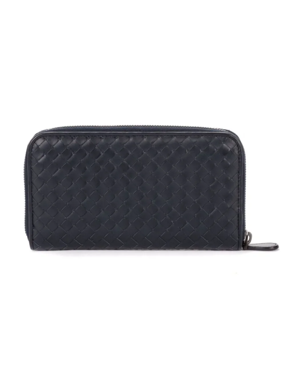Bottega Veneta Zip Around Wallet Navy Intrecciato Calfskin Leathera
